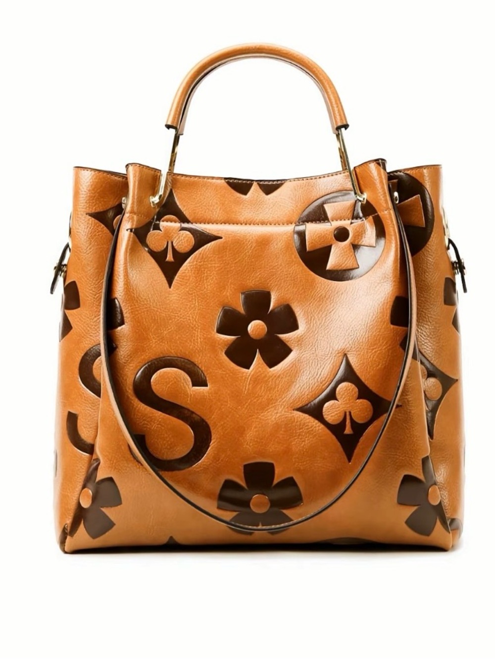 Embossed Camel Brown Tote Bag